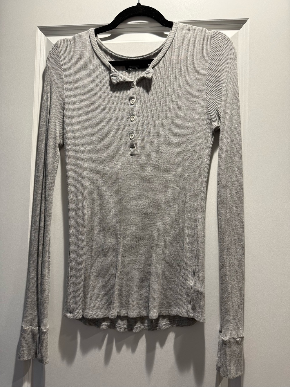Revolve Michael Lauren Light Gray Ribbed Henley Long-Sleeve Top